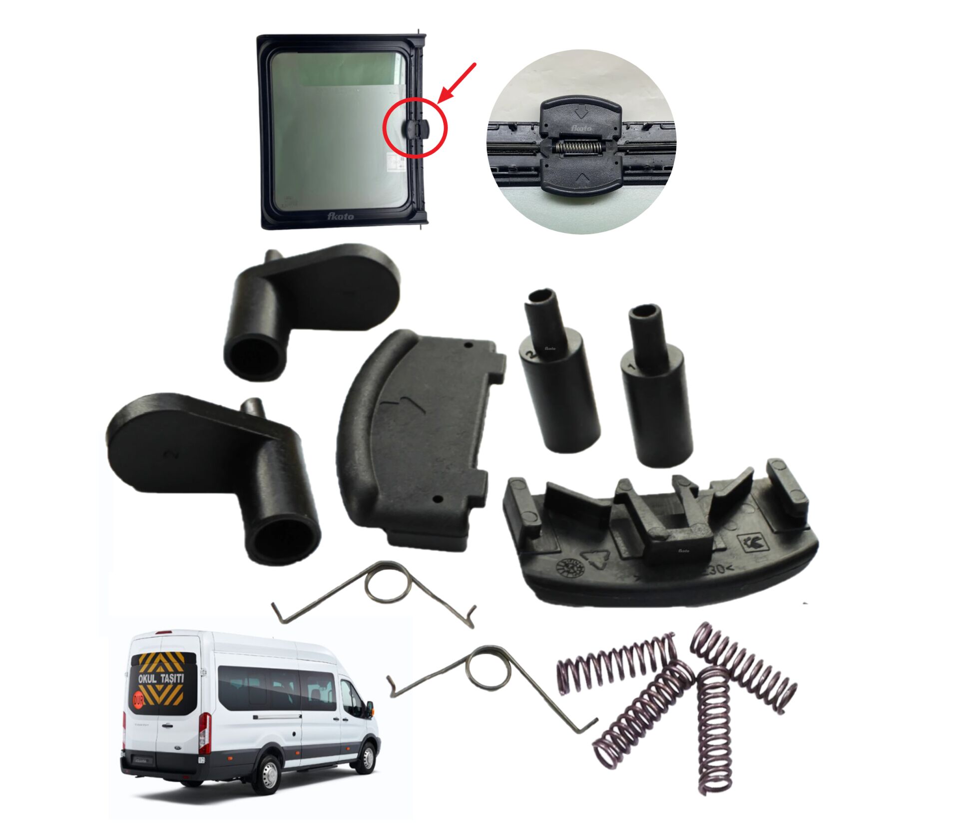 Ford Transit V-363 Sürgülü Cam Mandalı - Tamir Takımı 2014-2024
