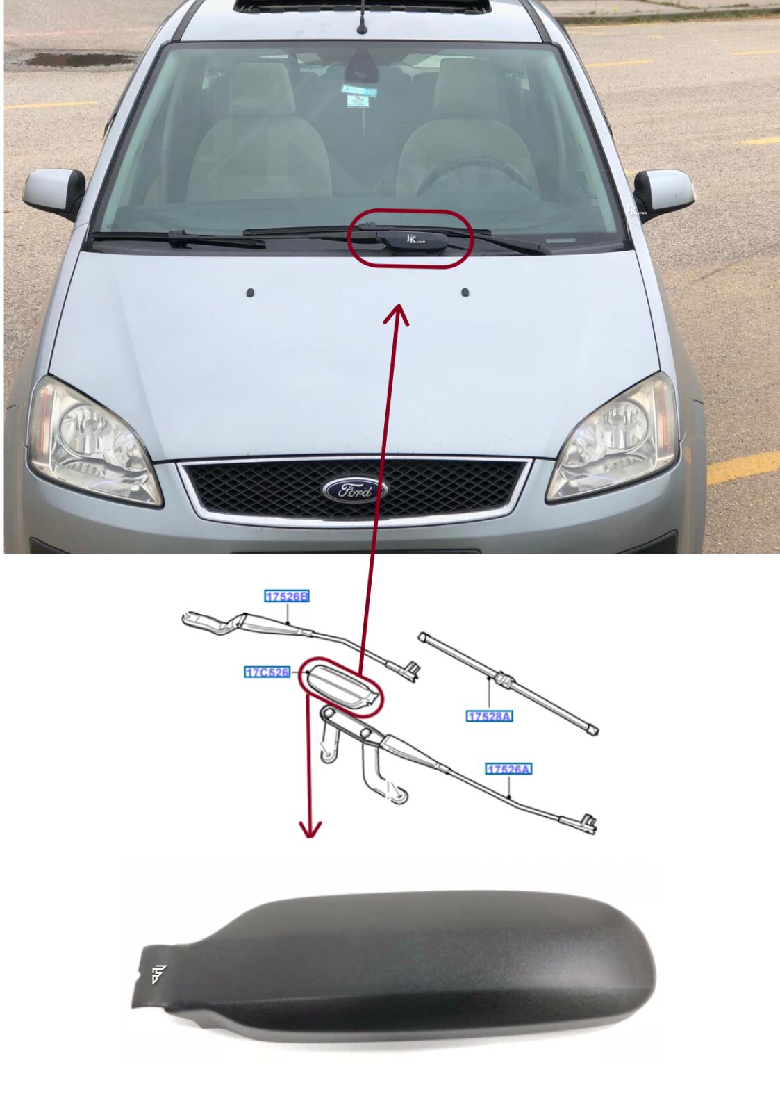 Ford C-Max Ön Cam Silecek Kol Civata Kapağı 3M51T04178Aa