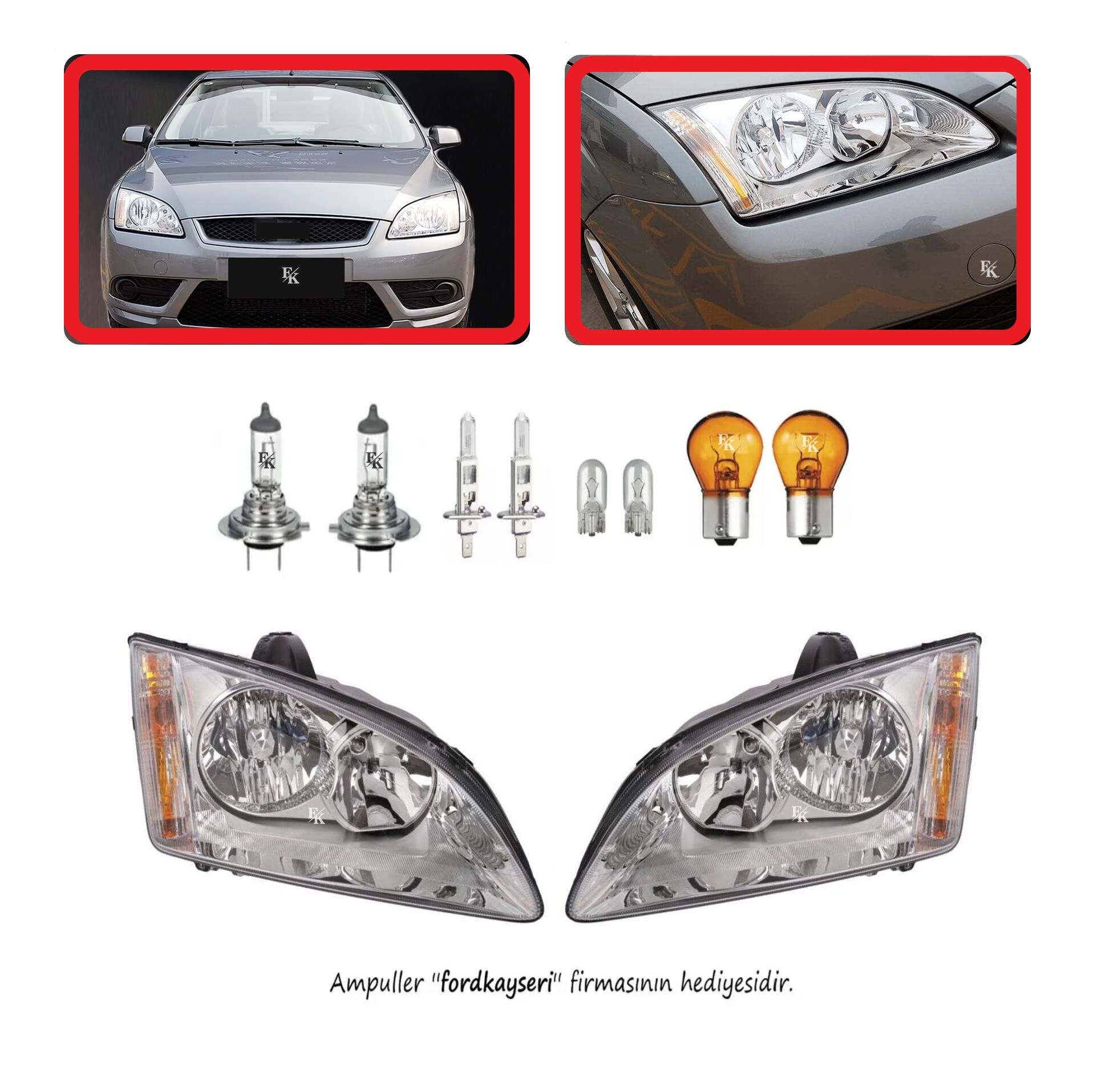 Ford Focus 2 Ön Far Lamba Beyaz Zemin Sağ Sol Takım 2005--2008
