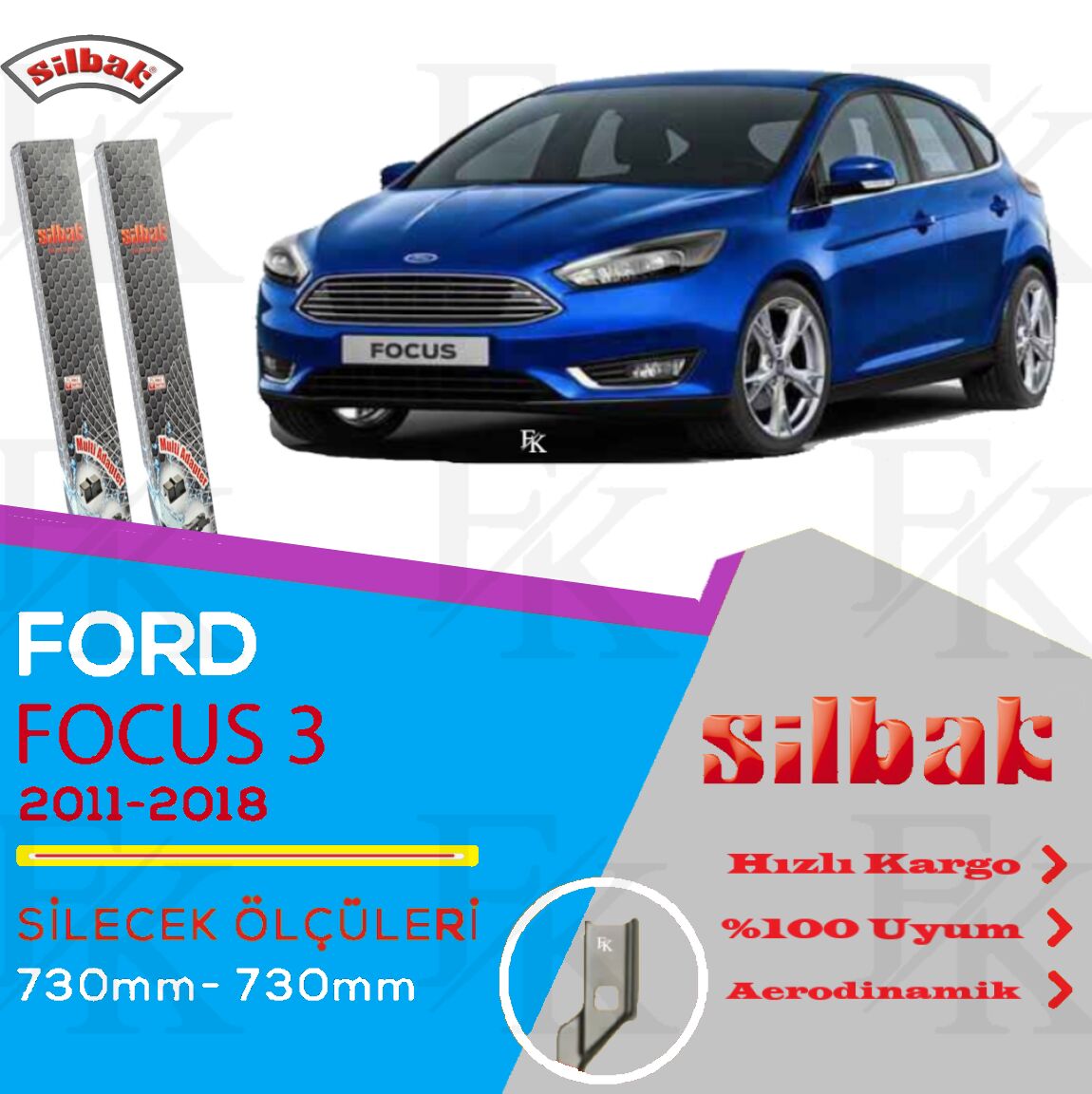 Focus 3 Ön Silecek Süpürge Takımı 2 Adet Silbak 2011-2018 73cm-73cm