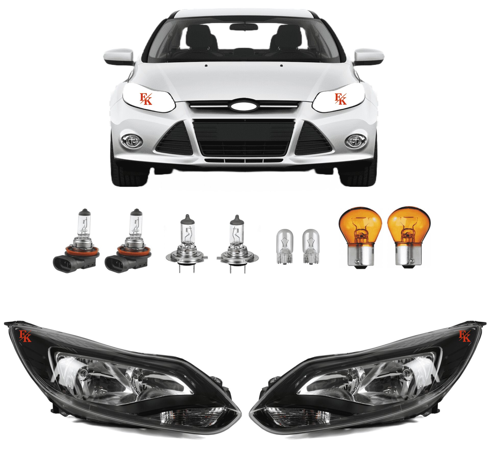 Ford Focus 3 Ön Far Lamba Siyah Zemin Sağ Sol Takım 2011--2015