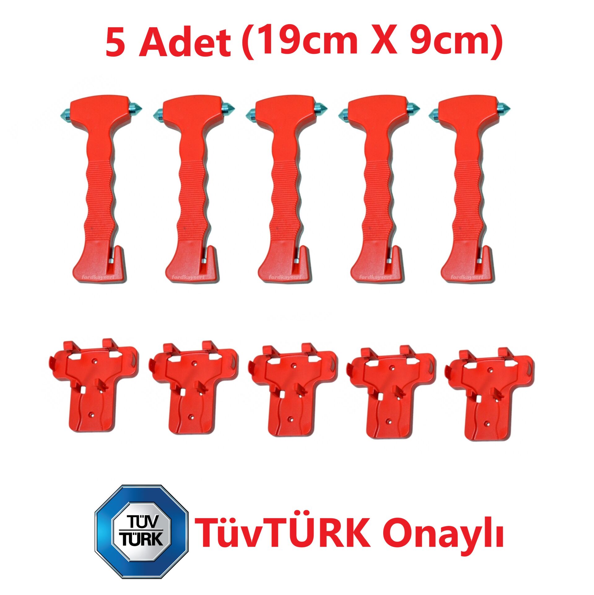 Acil Çıkış Çekici Cam Kırma Çekici + Kemer Kesici (Asma Aparatlı) 5 Adet TüvTÜRK Onaylı 2024