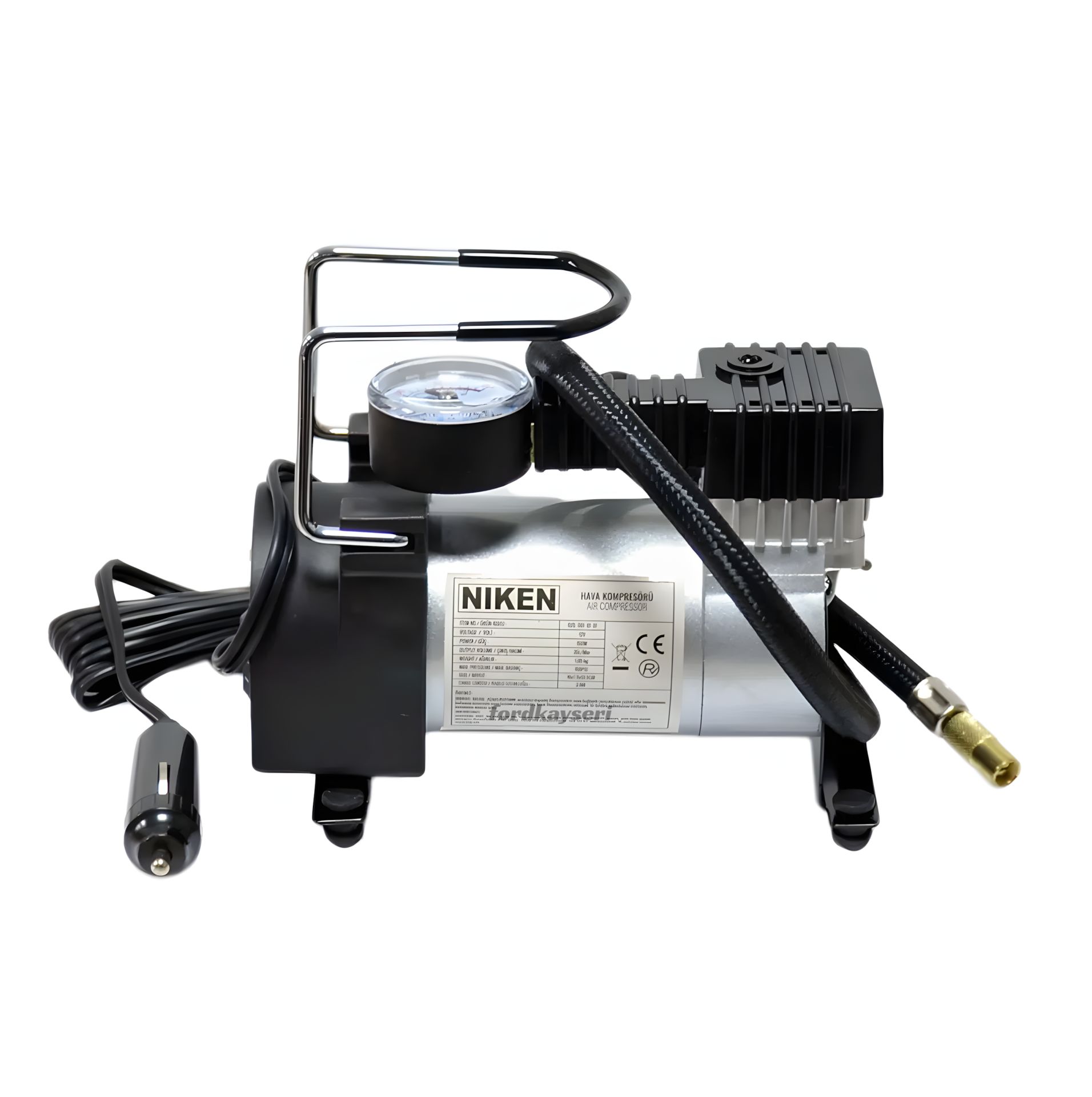 Niken Lastik Şişirme Hava Kompresörü Metal Gövde 12V Çakmaklık 150 Psi